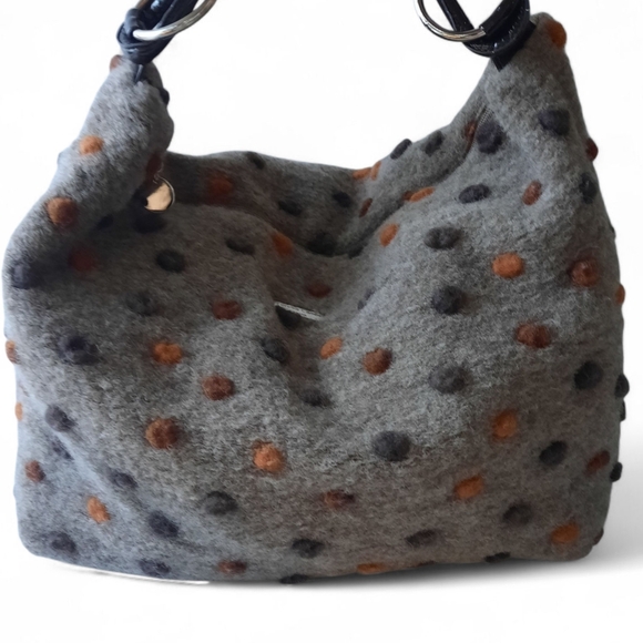 TERESA CAMBI Italy Large Felted Wool Pom Shoulder Bag Hobo Weekender Boho Tote - Picture 6 of 14